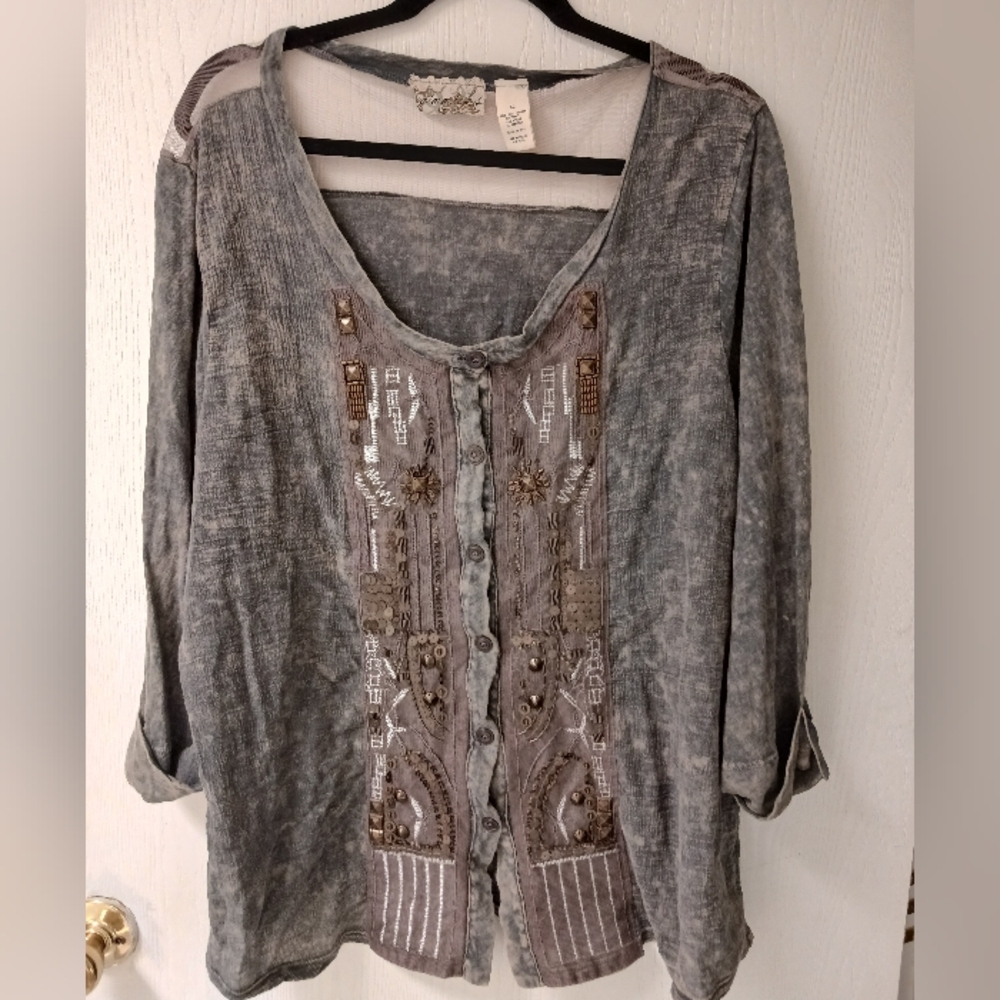 Gimmicks Boho Lagenlook Ladies XL Embroidered Top
